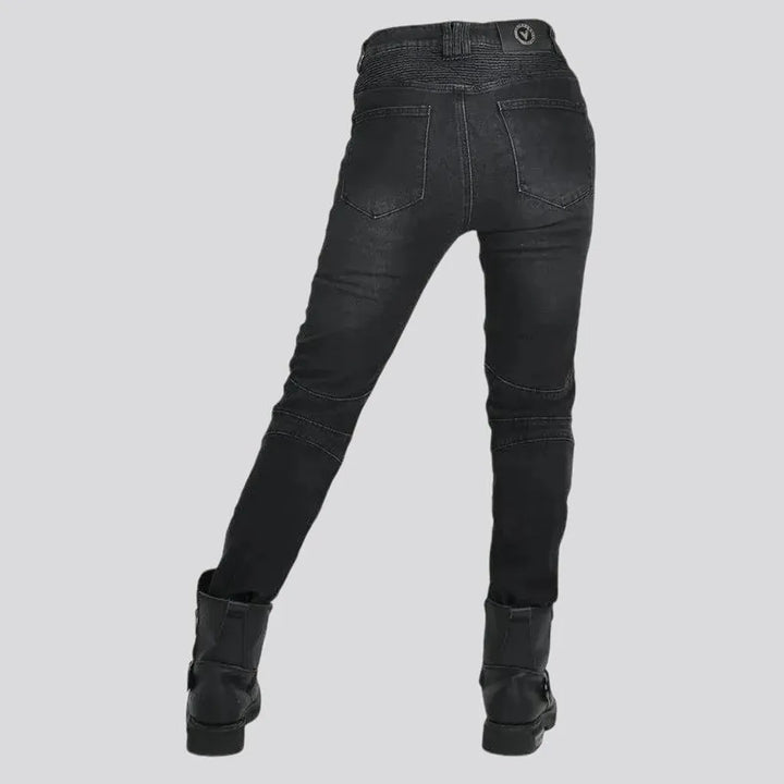 Pebble-washed high waist moto jeans for women