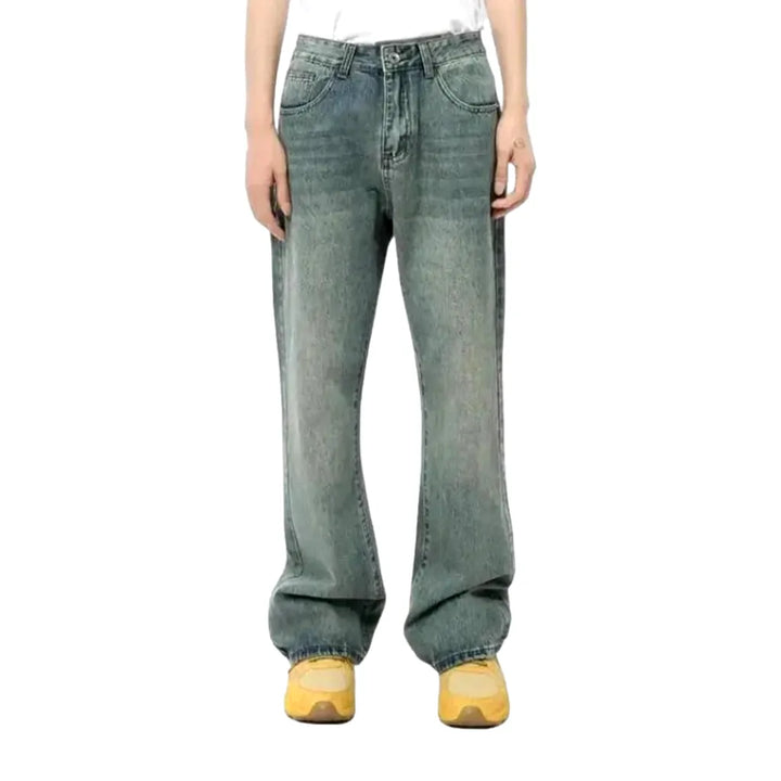 90s Fashion Roomy Sanded Men's Jeans - Blue