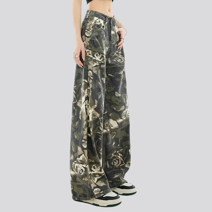 High rise baggy fit camouflage jeans for women