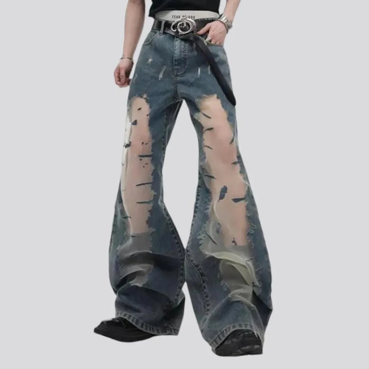 Mid rise painted distressed jeans for men