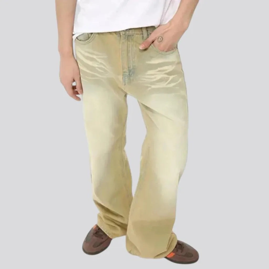 Boho light beige men's jeans