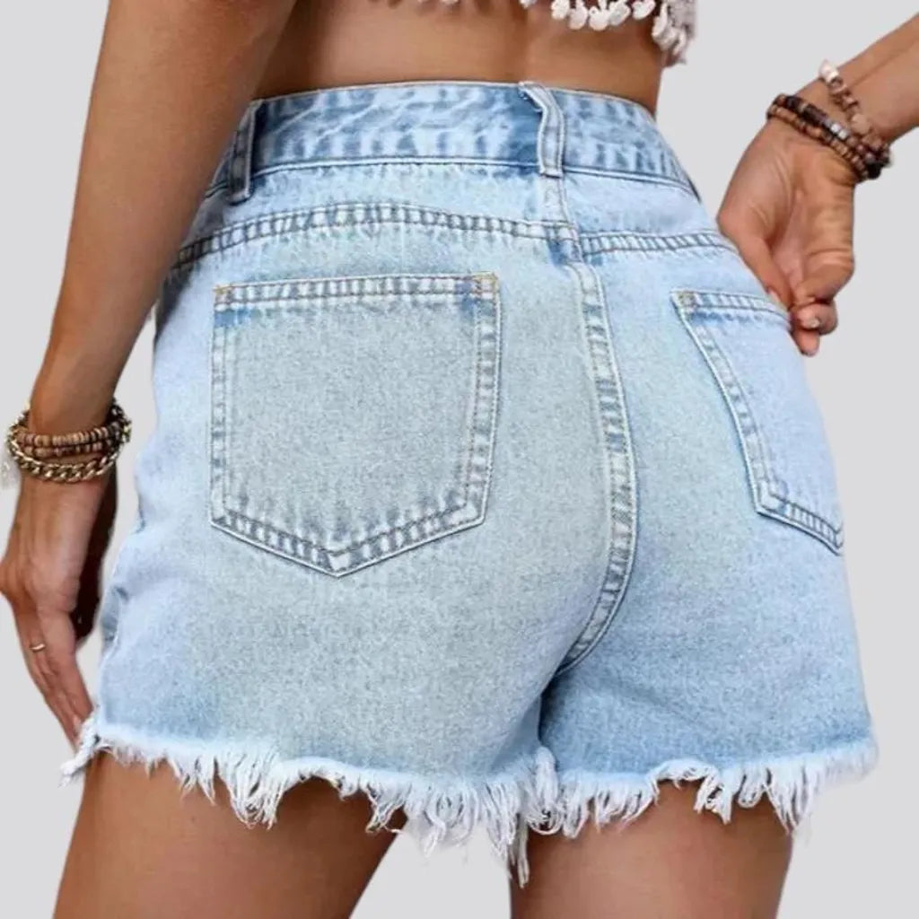 Frayed-hem distressed jeans shorts
 for ladies