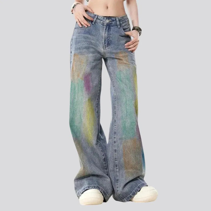 Baggy fit lined printed jeans for women