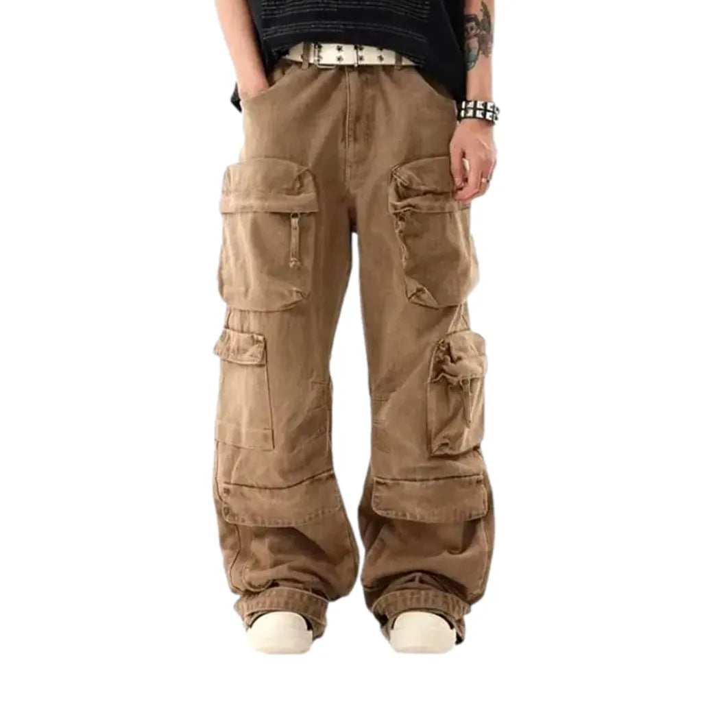 Cargo Zipper Y2k Style Men's Jeans - Brown