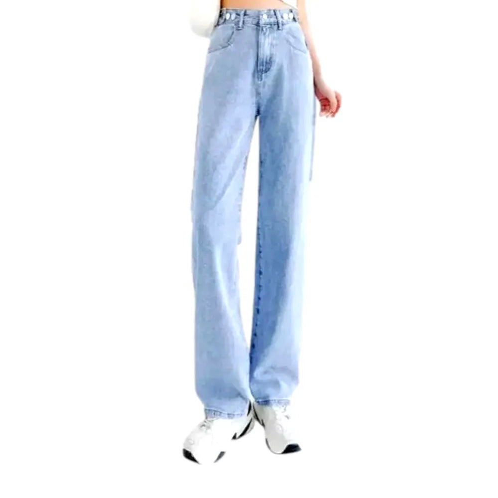 Casual Wide Fit Jeans for Women - Light Blue