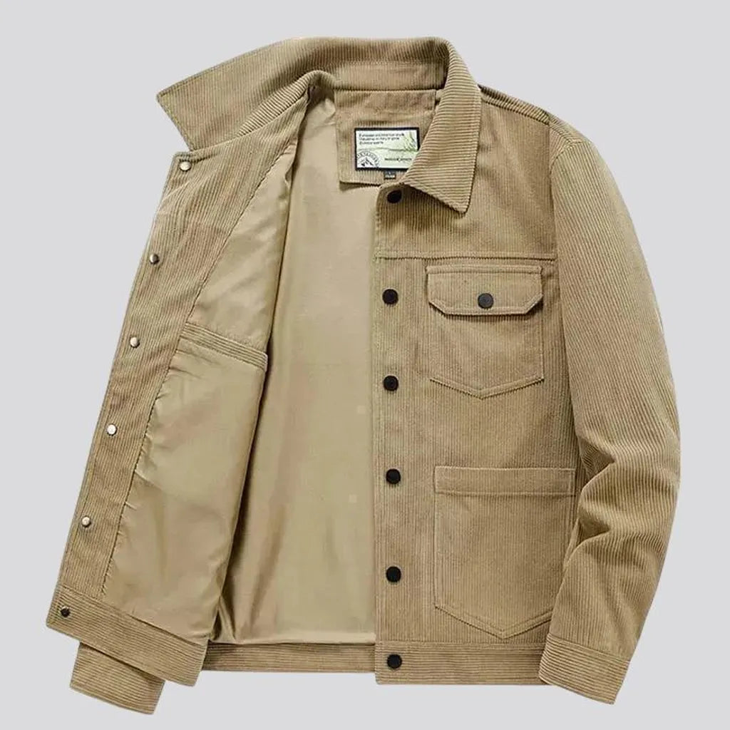 Medium length trendy casual men's corduroy jacket