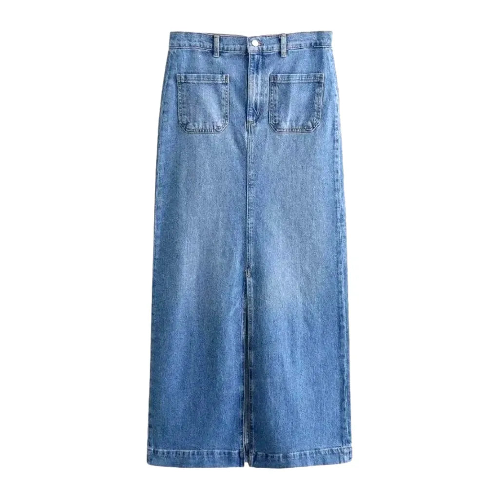 High Waist Denim Jean Skirt - Light Blue