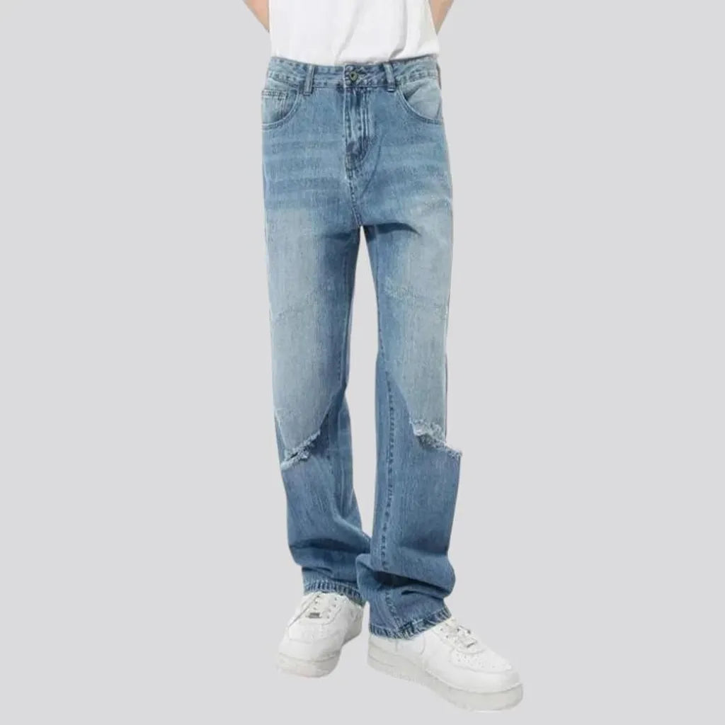 Distressed look baggy men's jeans