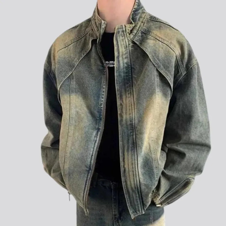 Sanded vintage style men's denim jacket