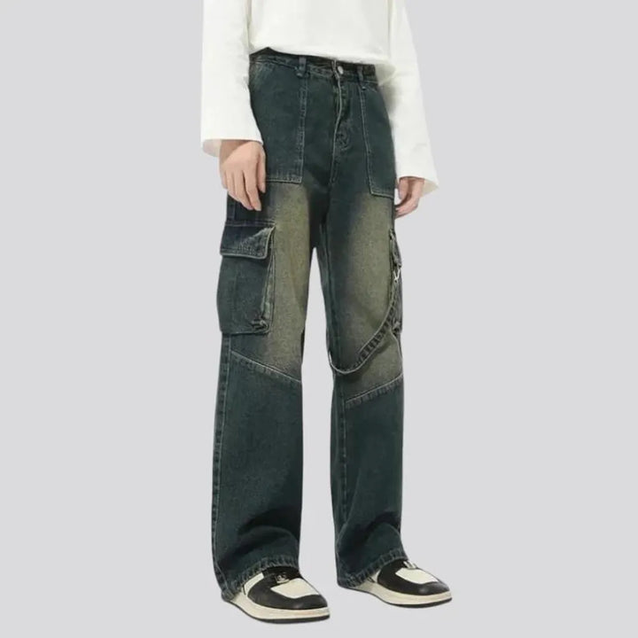 Sanded boho style wide men's jeans