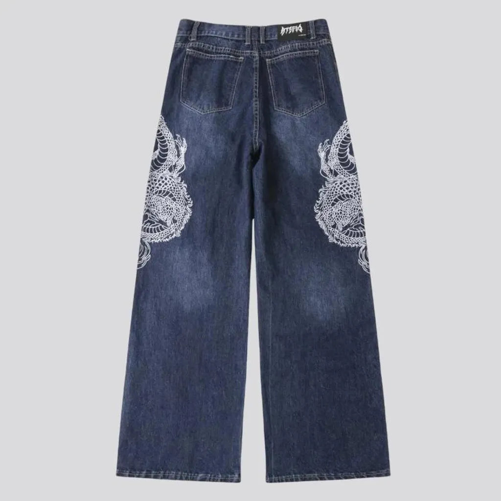 Embroidered baggy mid rise men's jeans