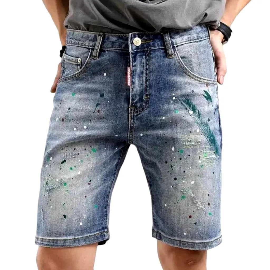 Sanded Stylish Y2k Men's Denim Shorts - Blue