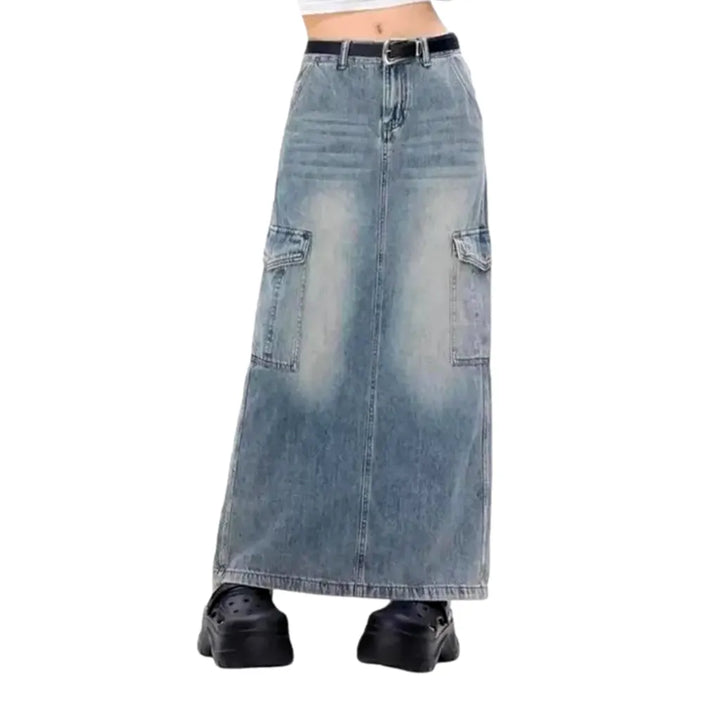 High-rise Faded Wash Jean Skirt - Light Blue