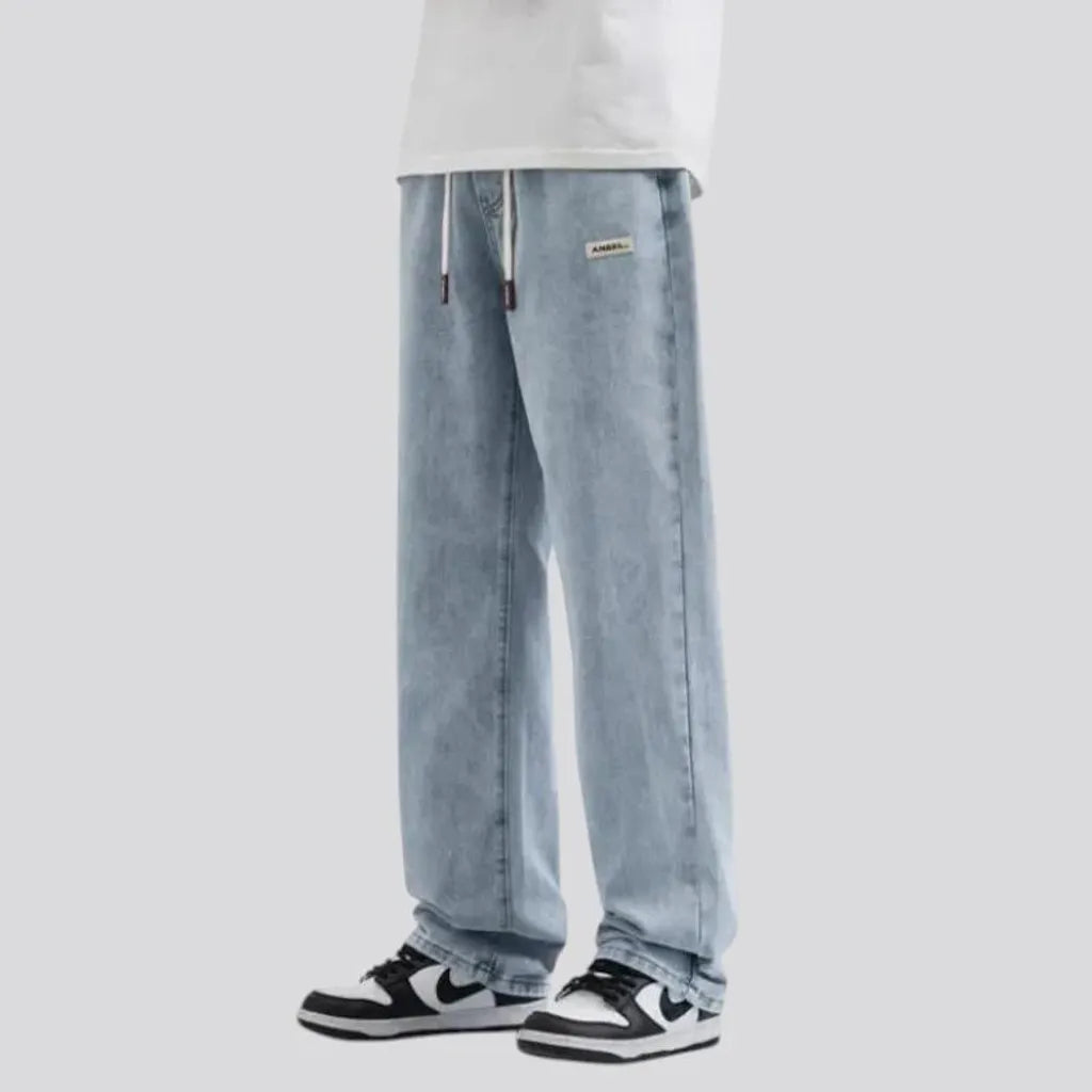 Fashionable mid rise men's denim joggers