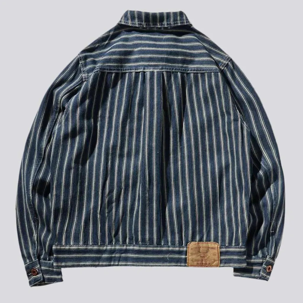 Striped denim jacket with patches