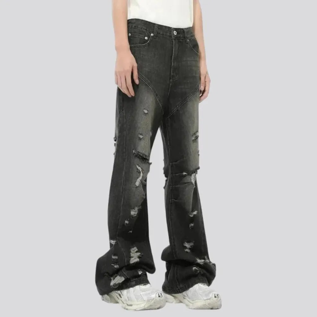 Sanded mid rise boho style jeans for men