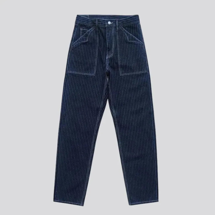 Classic stripes rolled cuffs men's jeans