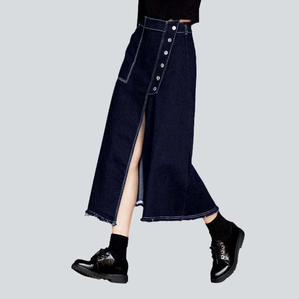Asymmetric buttons slit denim skirt | Jeans4you.shop