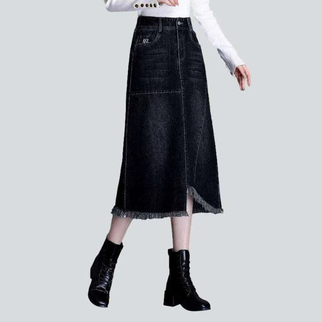 Asymmetric hem dark denim skirt | Jeans4you.shop