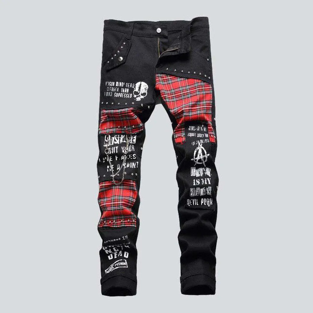 Black jeans with checkered patches | Jeans4you.shop