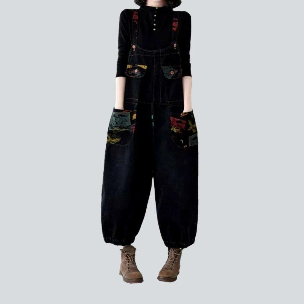 Black-painted women's denim dungaree | Jeans4you.shop