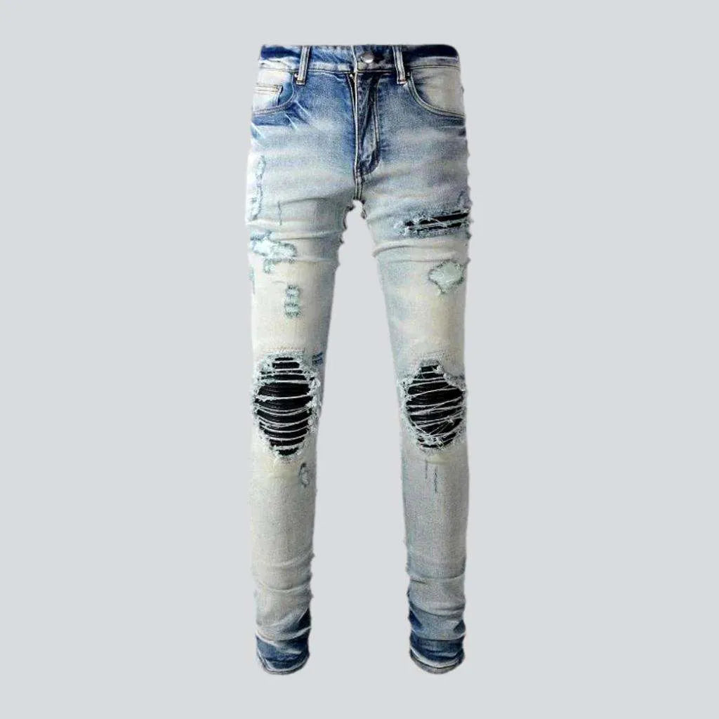 Black patch knees men's skinny jeans | Jeans4you.shop