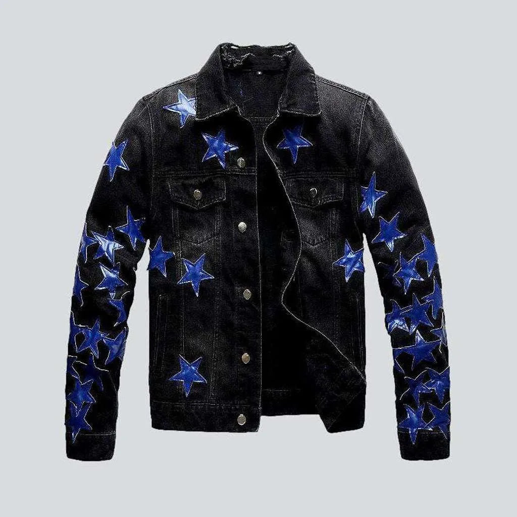 Blue stars black denim jacket | Jeans4you.shop