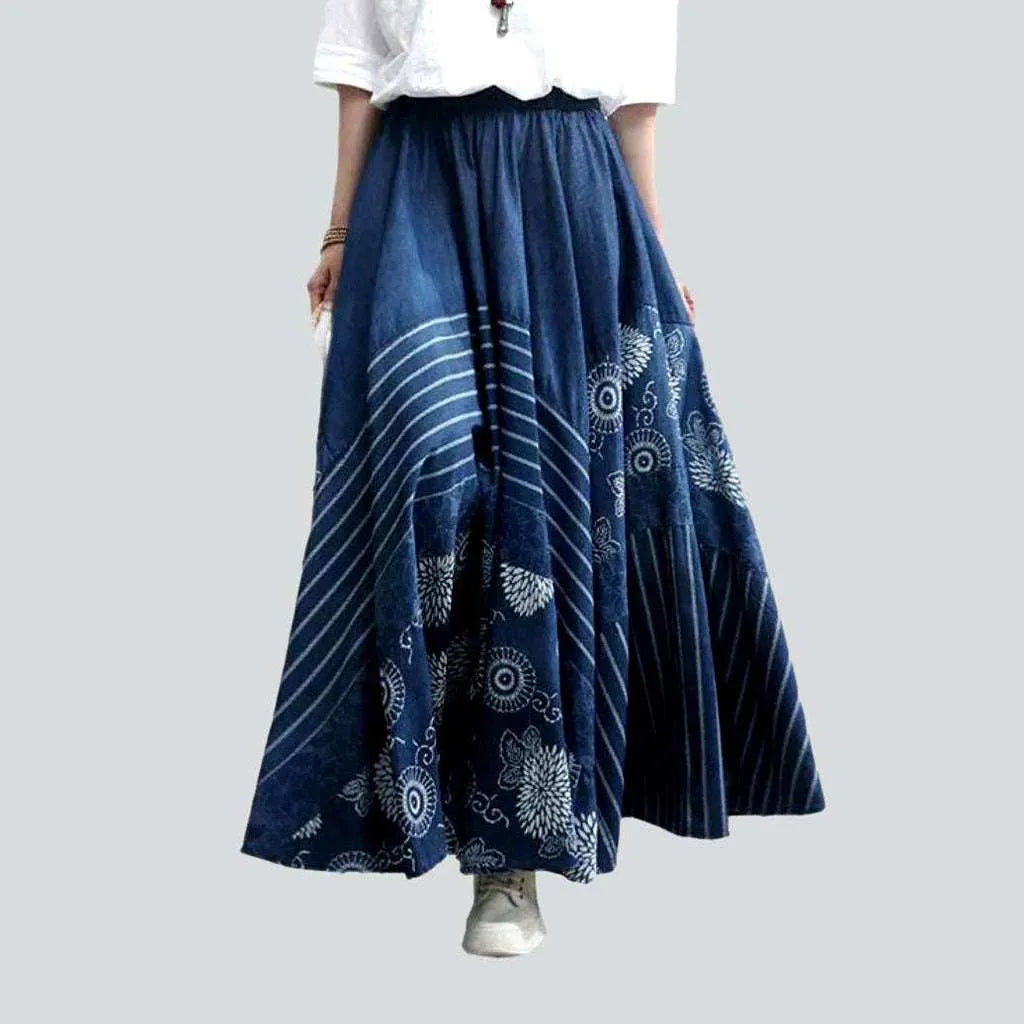Bohemian flared long denim skirt | Jeans4you.shop