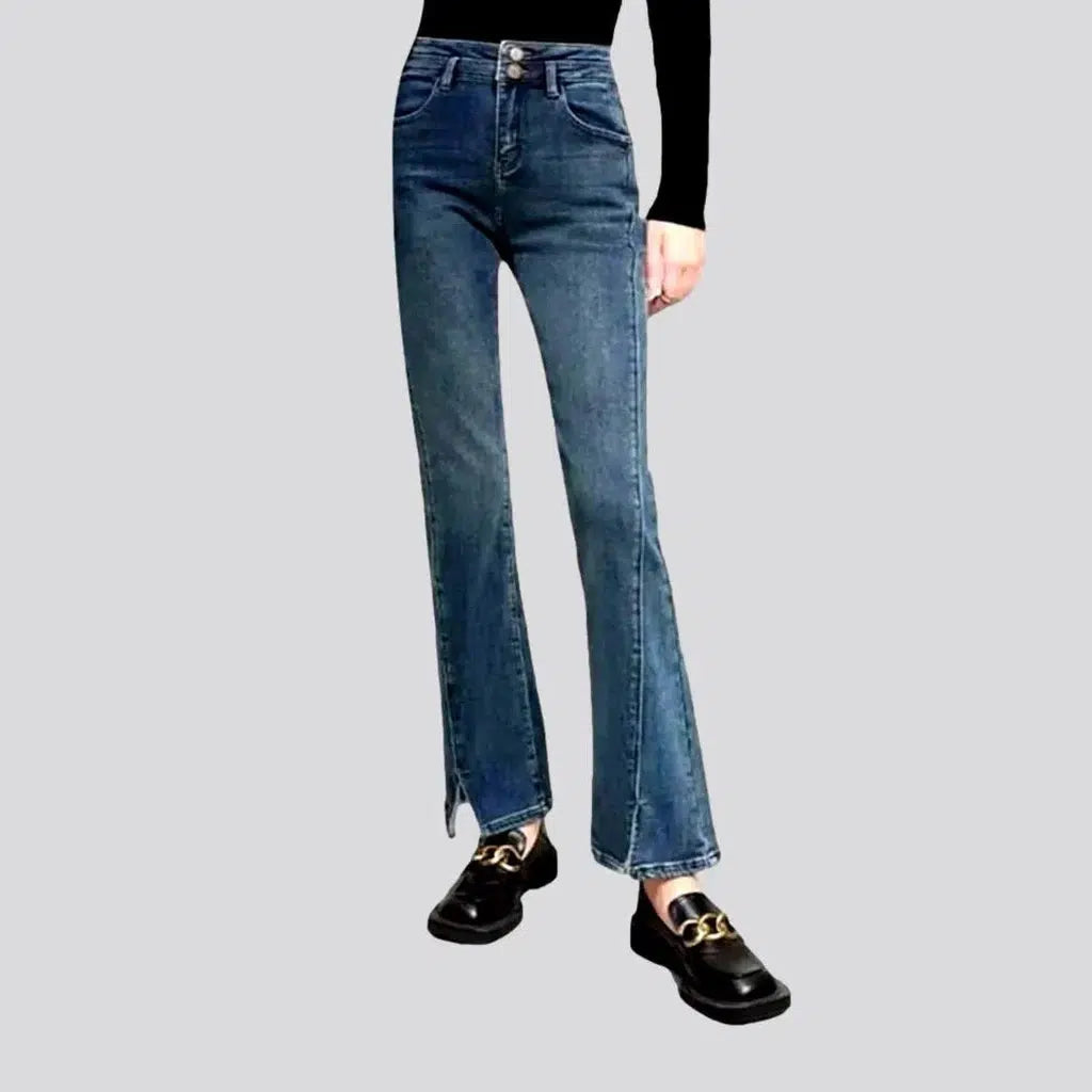 Bottom-slit sanded jeans
 for ladies | Jeans4you.shop