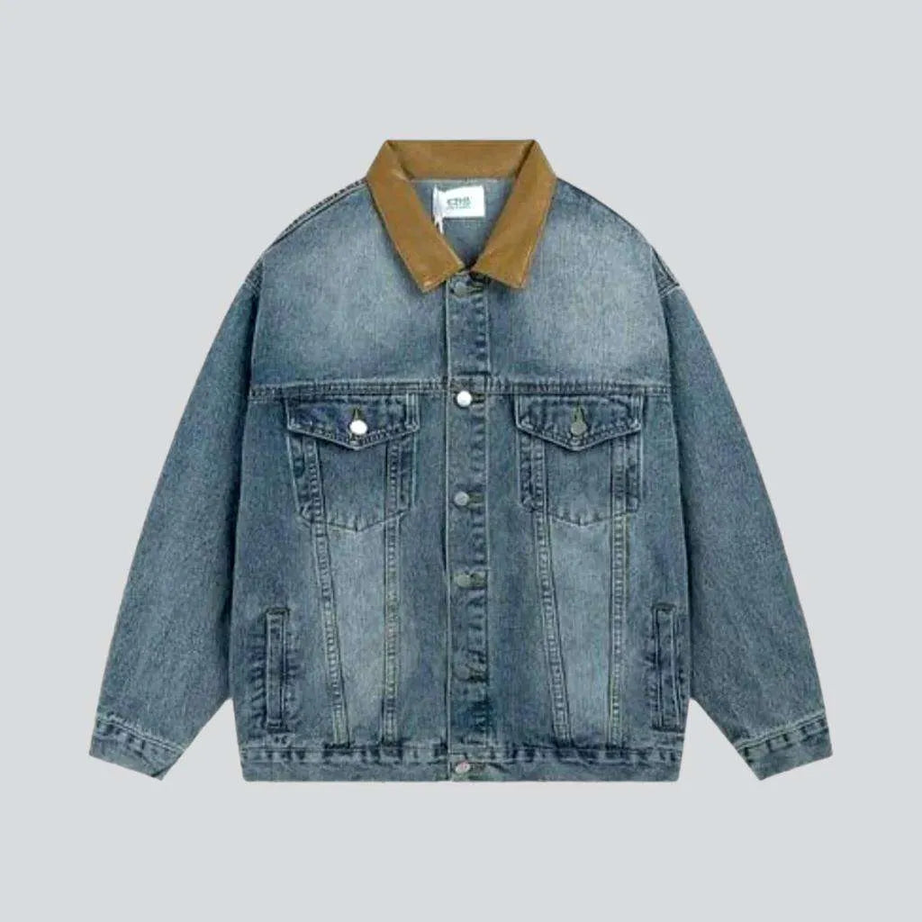Brown collar street denim jacket
 for men | Jeans4you.shop