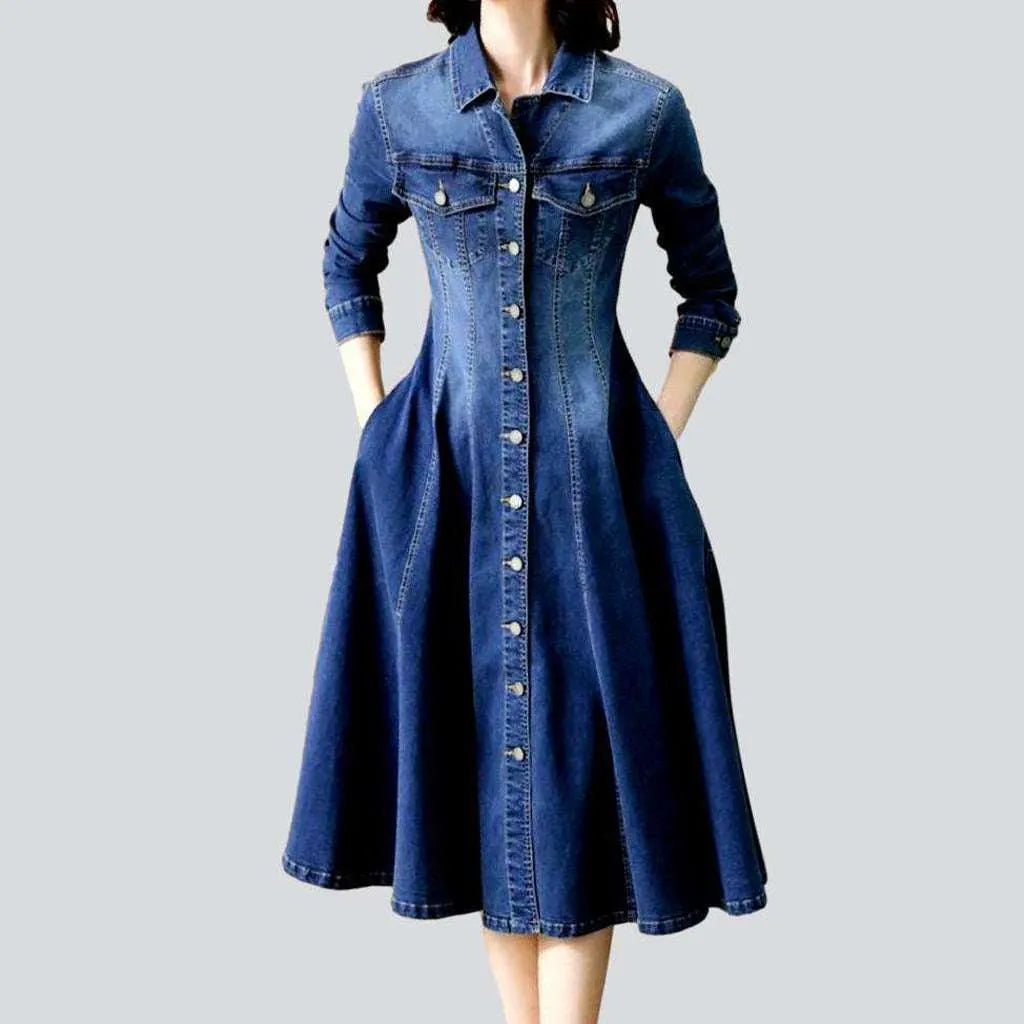 Buttoned flare denim dress | Jeans4you.shop