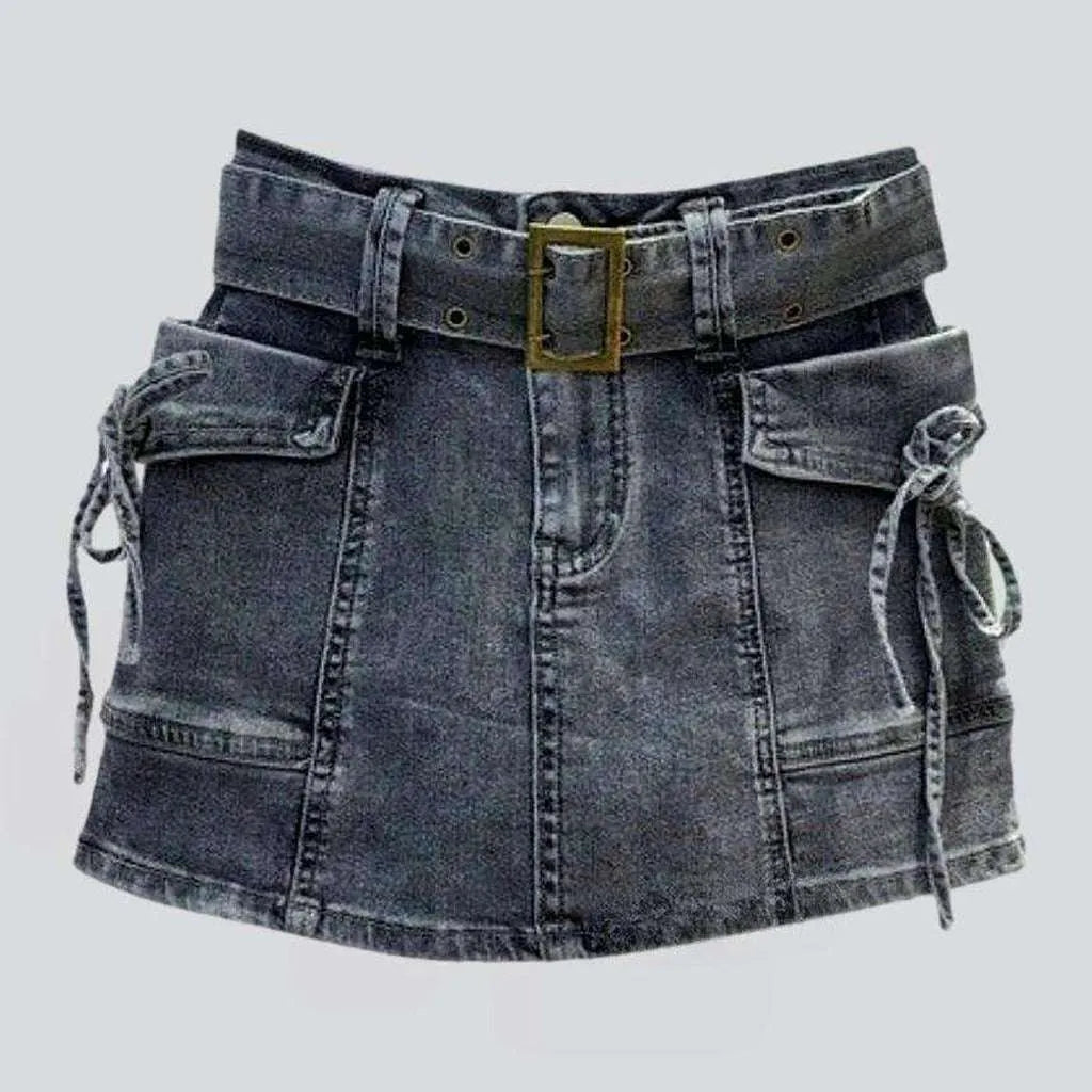 Cargo denim skirt with ribbons | Jeans4you.shop