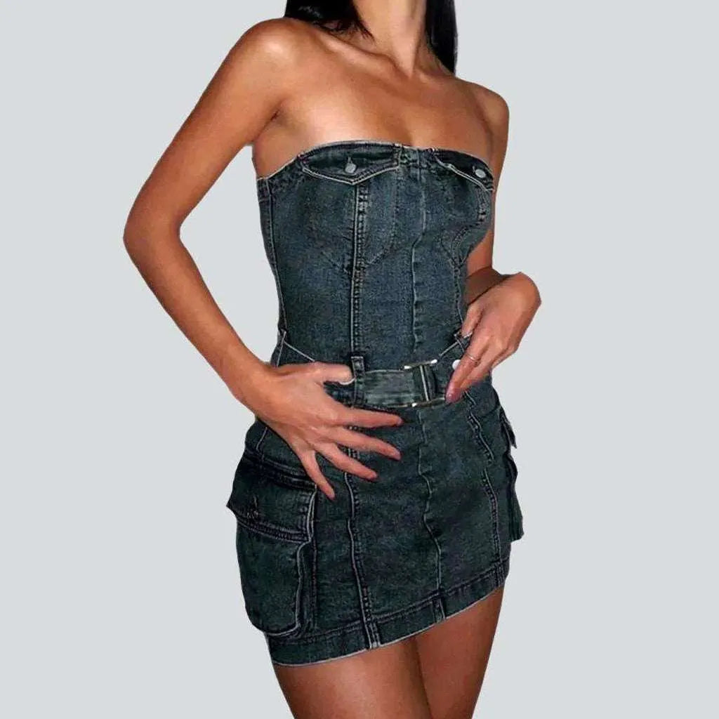 Cargo strapless denim dress | Jeans4you.shop
