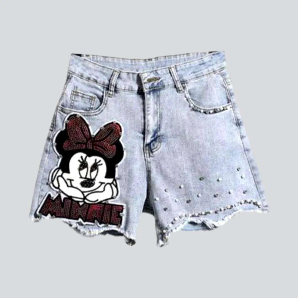 Cartoon embroidery pearl jeans shorts | Jeans4you.shop