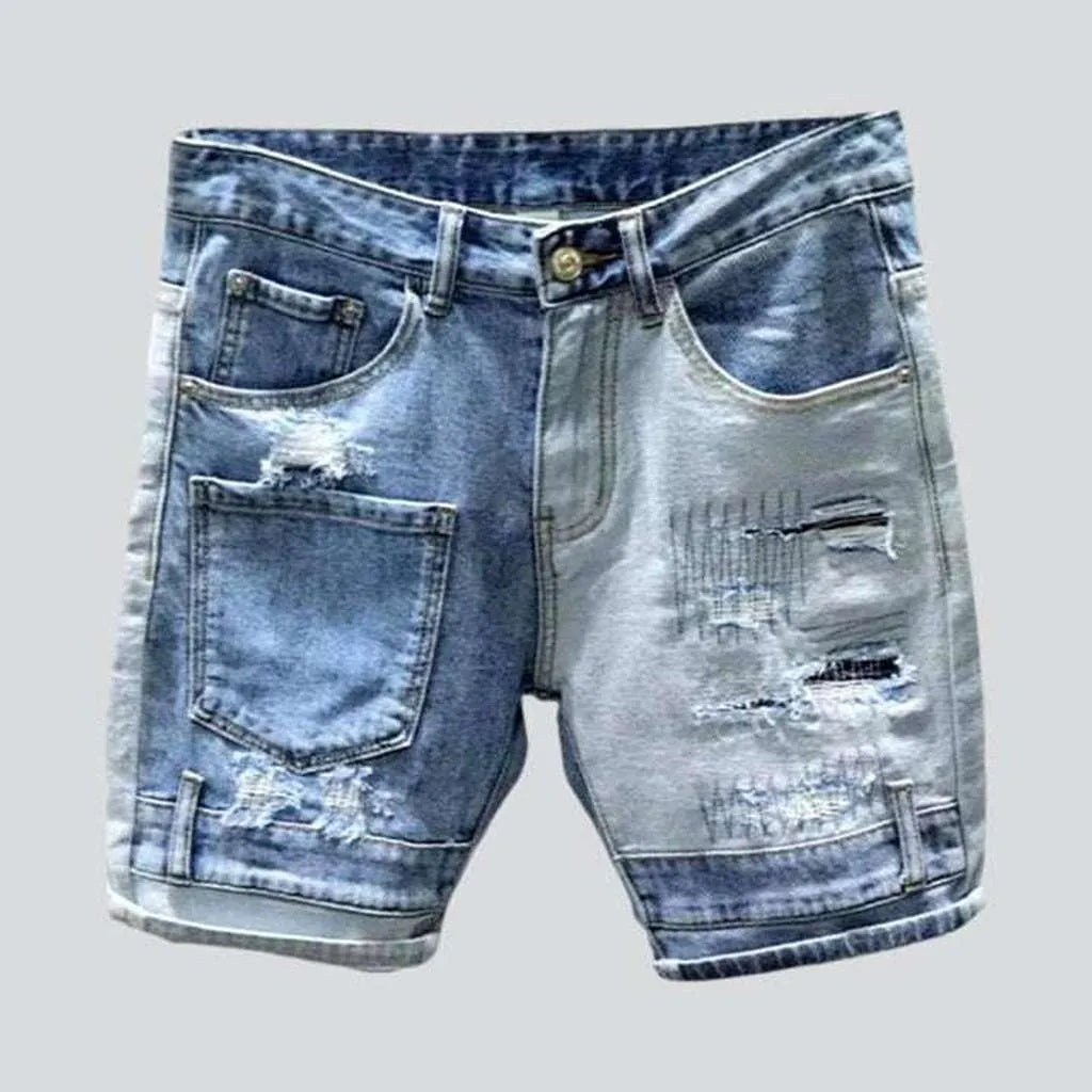 Color block ripped denim shorts | Jeans4you.shop