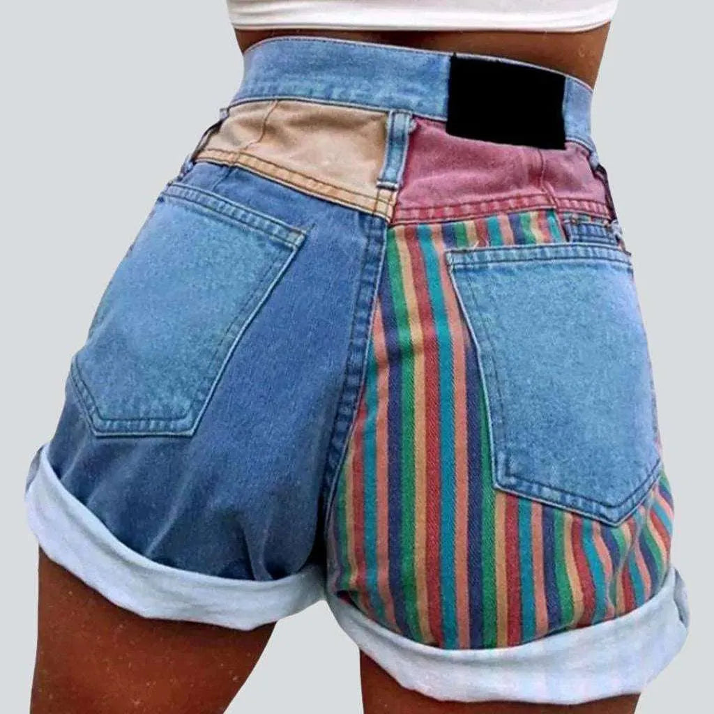 Color patchwork wide denim shorts | Jeans4you.shop