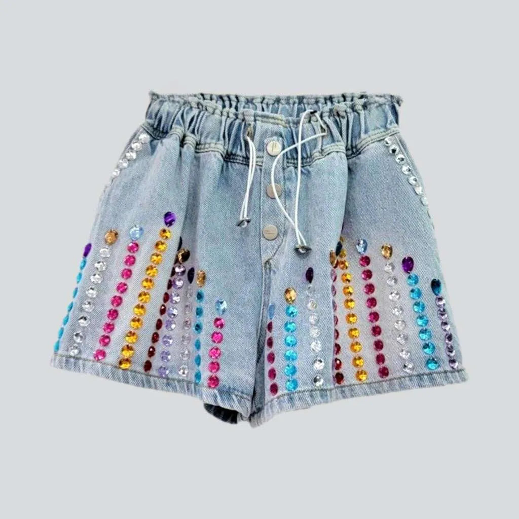 Color rhinestone women's denim shorts | Jeans4you.shop