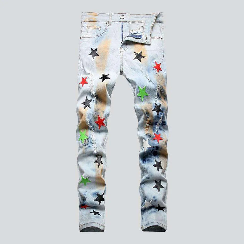 Color stars embroidery ripped jeans | Jeans4you.shop
