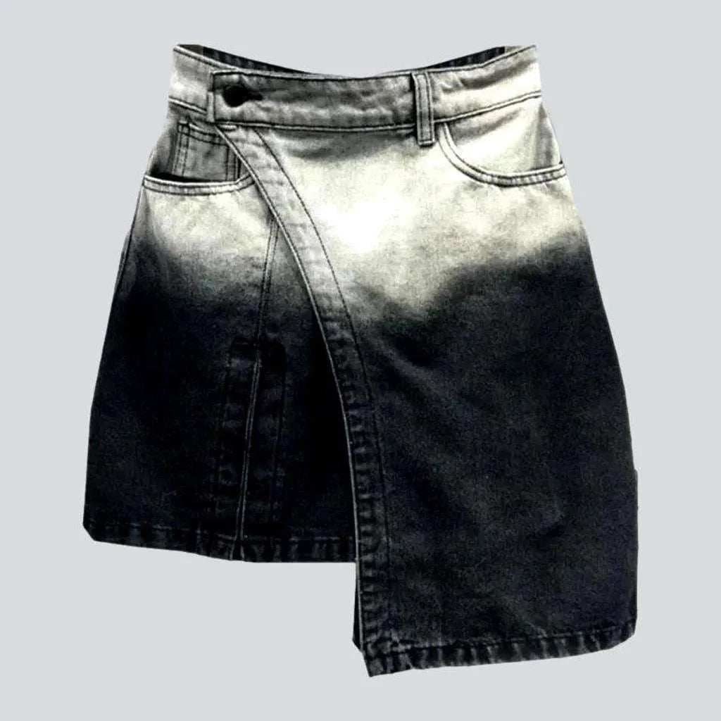 Contrast asymmetric black denim skirt | Jeans4you.shop