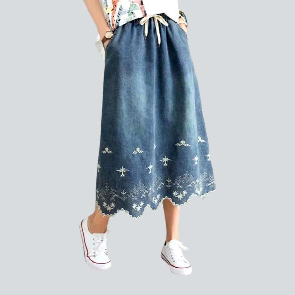 Curvy embroidered hem denim skirt | Jeans4you.shop
