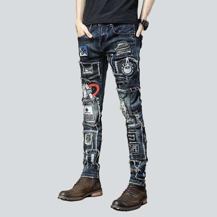 Dark blue decorated jeans | Jeans4you.shop