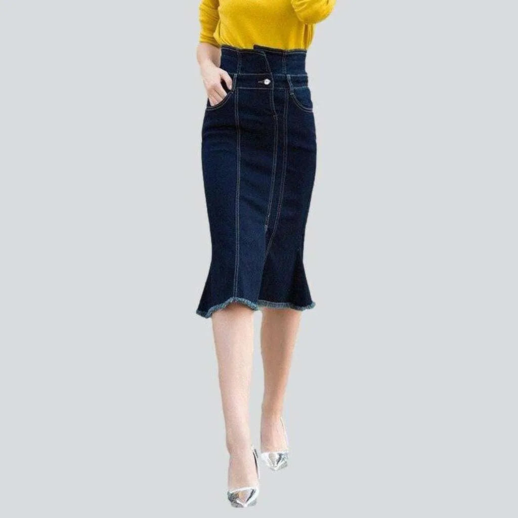 Dark blue trumpet denim skirt | Jeans4you.shop