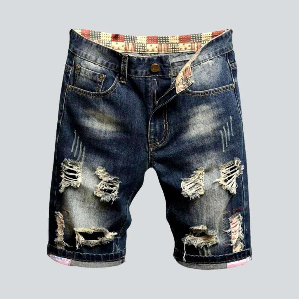 Dark retro distressed denim shorts | Jeans4you.shop
