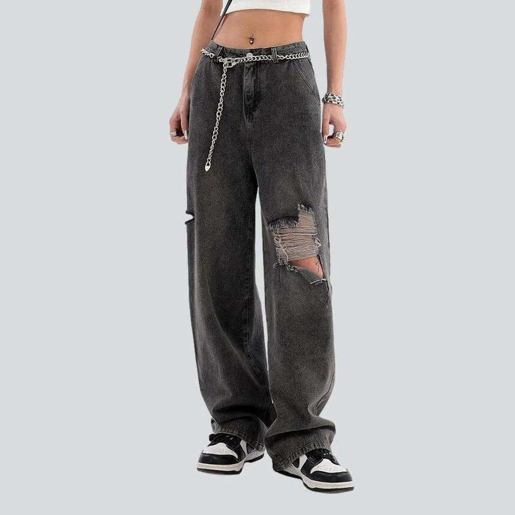 Distressed grey women's baggy jeans | Jeans4you.shop