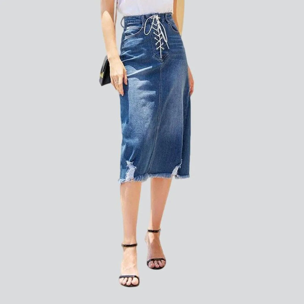 Distressed hem midi denim skirt | Jeans4you.shop