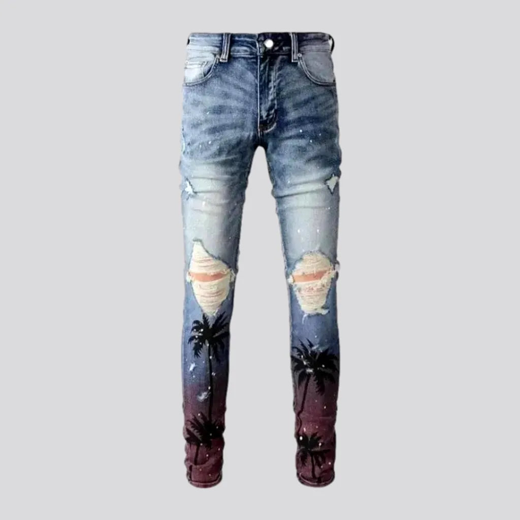 Distressed men's palms-print jeans | Jeans4you.shop
