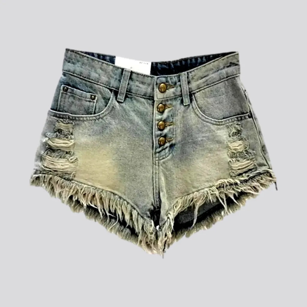 Distressed mid-waist denim shorts | Jeans4you.shop