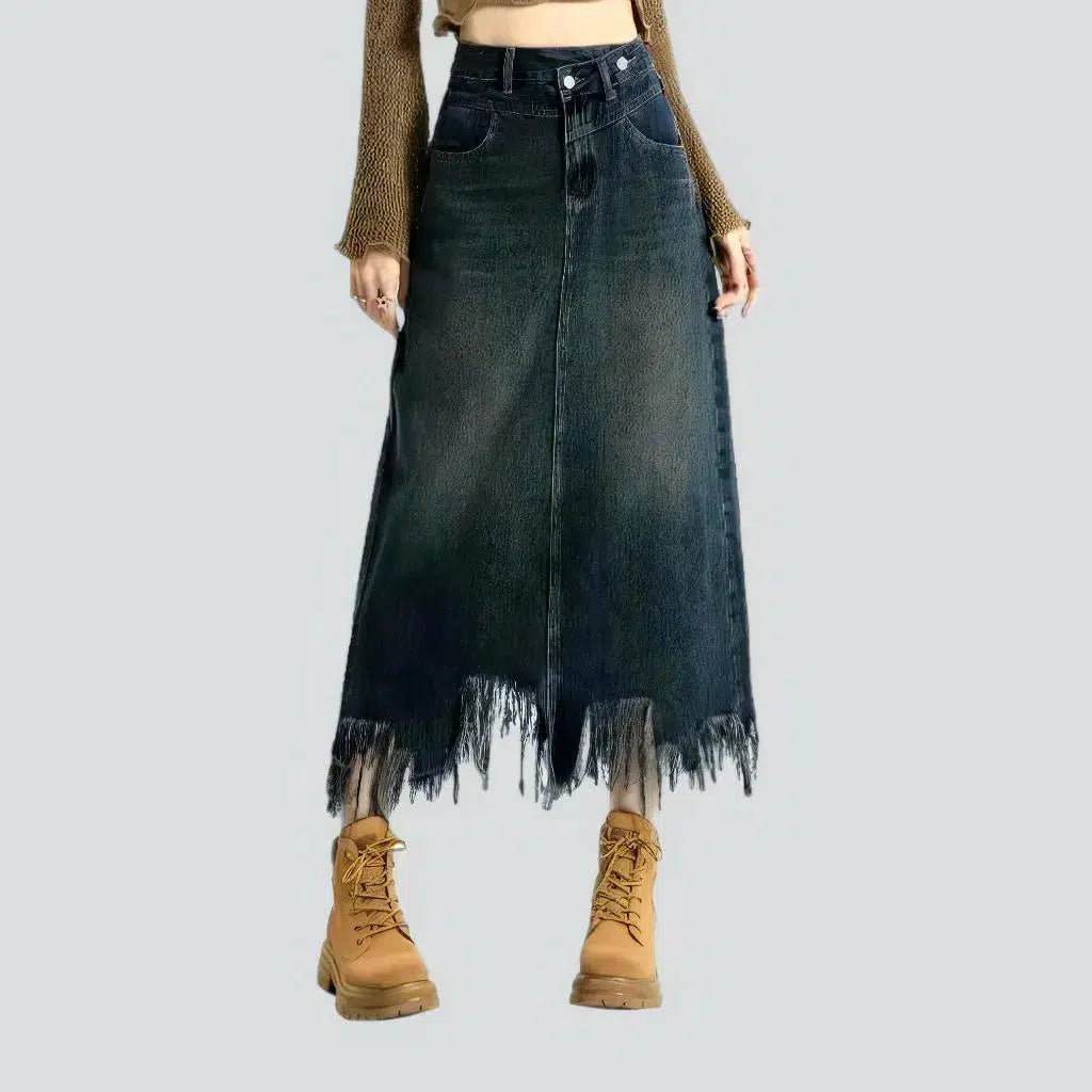 Distressed raw-hem long denim skirt
 for ladies | Jeans4you.shop