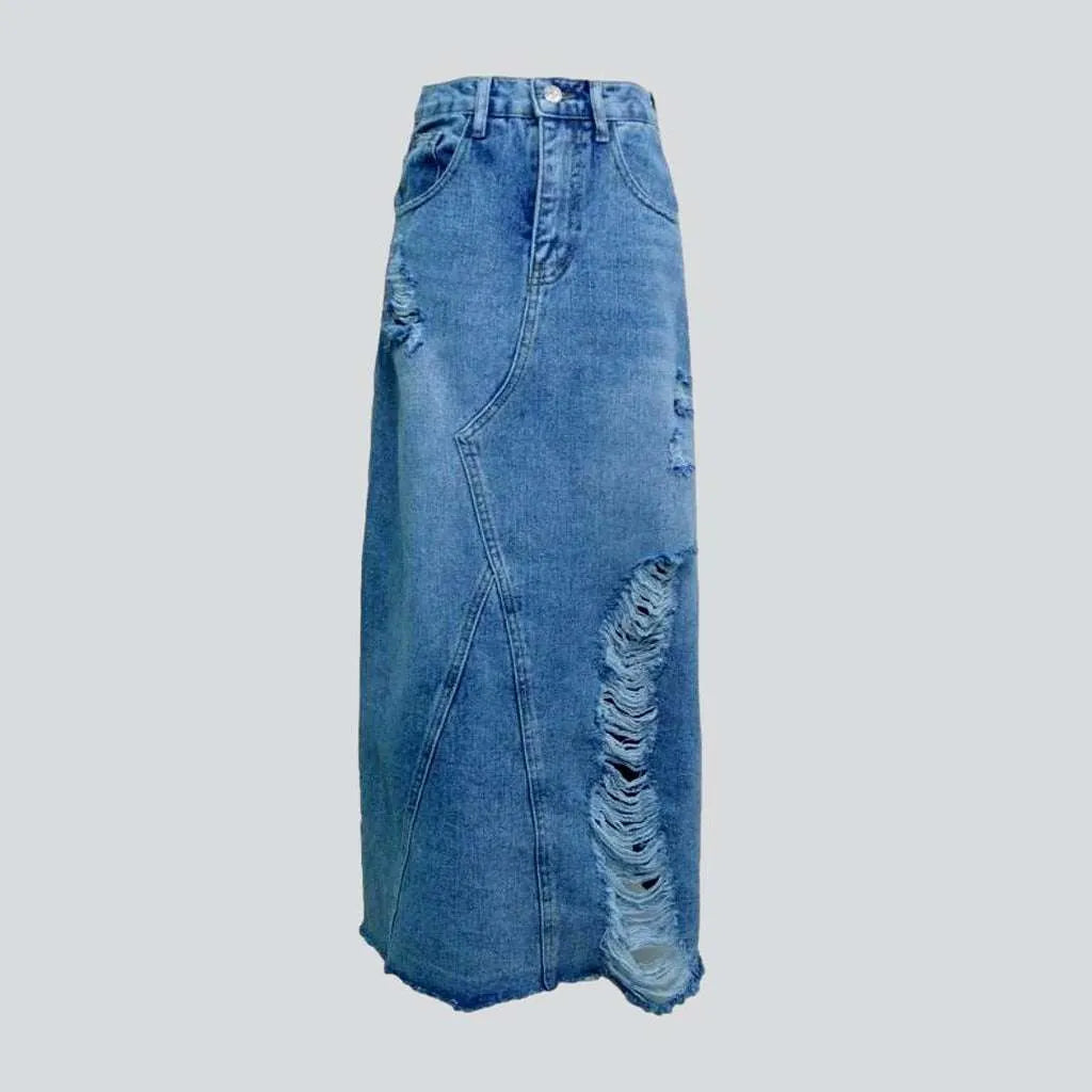 Distressed slit maxi denim skirt | Jeans4you.shop