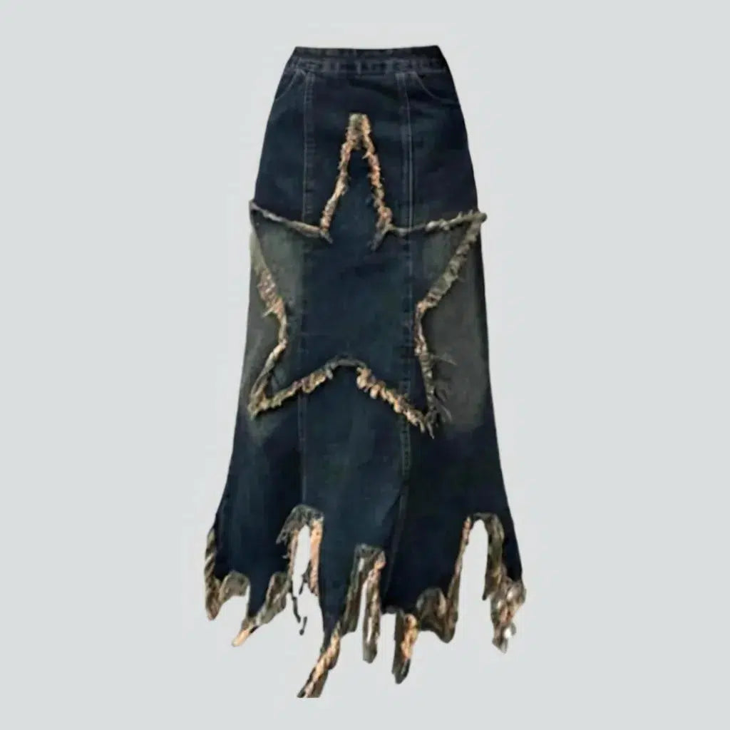 Distressed star-patch denim skirt | Jeans4you.shop